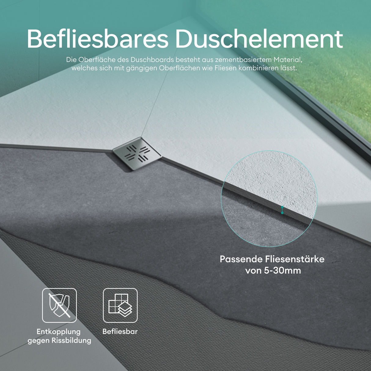 glasvilla Duschelement Duschboard befliesbar Duschelemente mit rinne Duschtasse bodeneben Gefälleplatte XPS