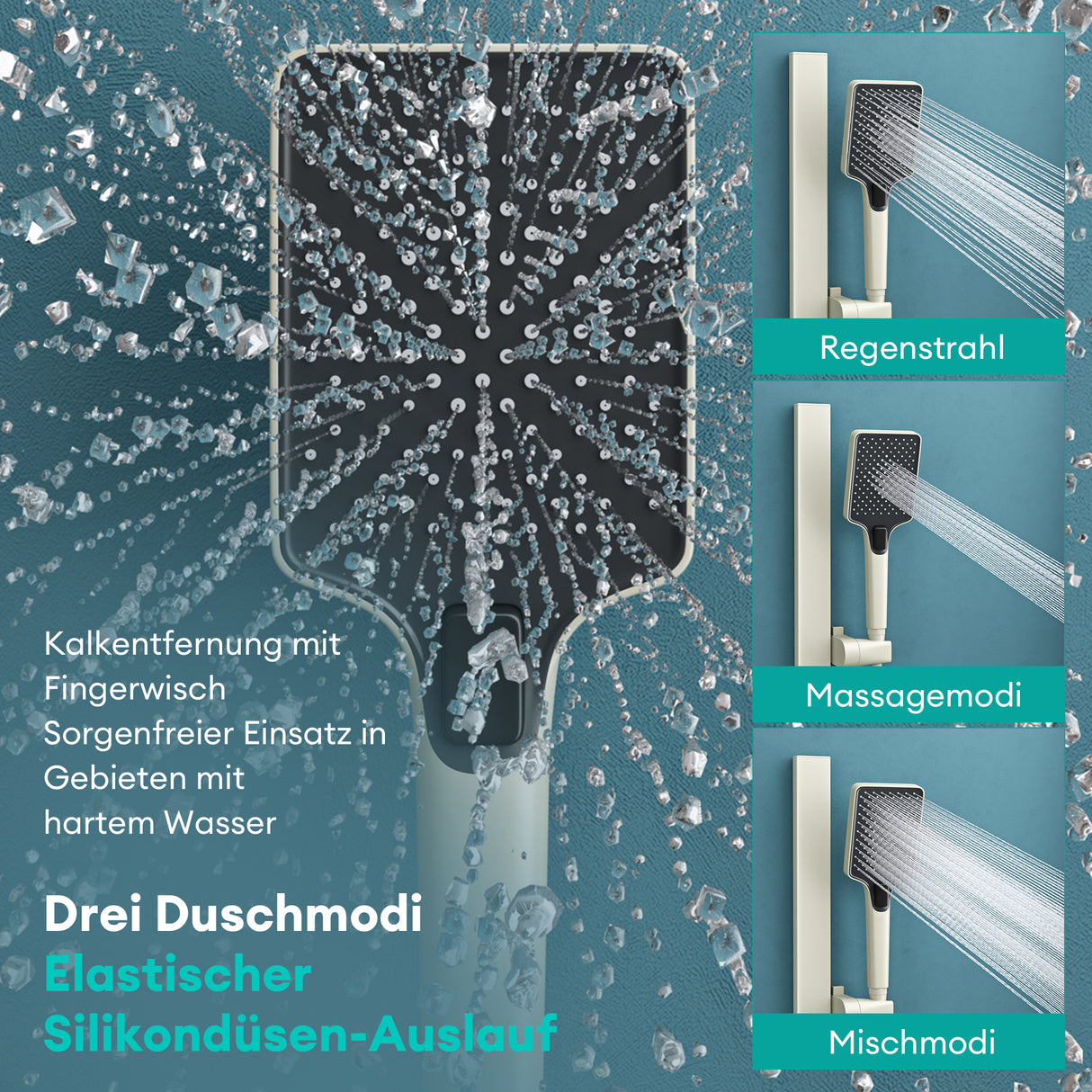 glasvilla Duschsystem mit Regendusche Duschkopf 3 Strahlarten höhenverstellbar Duschbrause mit Unterauslauf aus Aluminium Duschsystem10