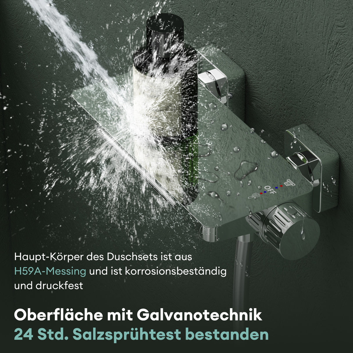 Robinet de baignoire Glasvilla avec douchette, design cascade, jets multiples, douchette en laiton avec barre et flexible de douche.