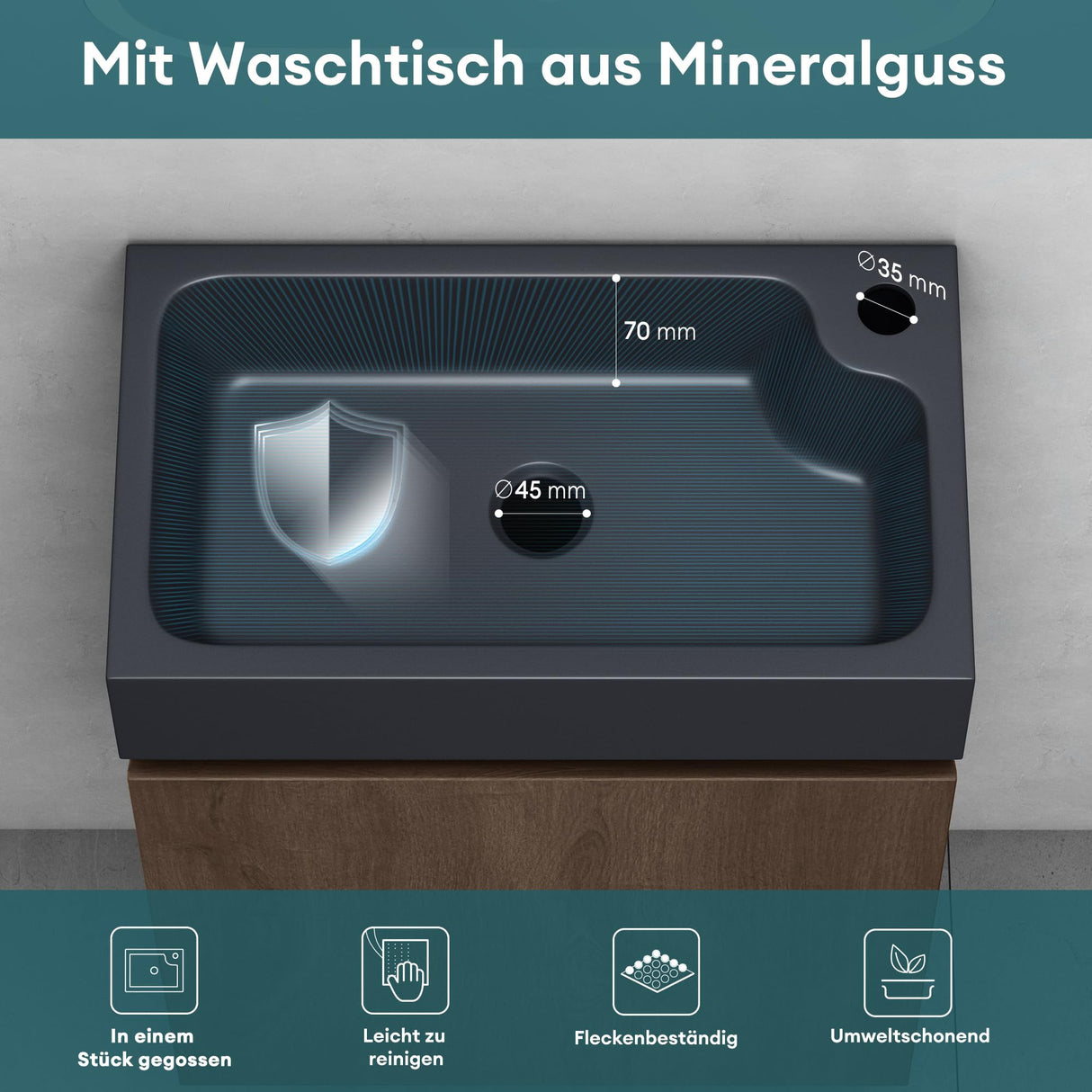 glasvilla Badmöbelset Badezimmermöbel bestehend aus Waschbecken in Anthrazit Matt und Waschbeckenunterschrank BTH: 46x26x63cm Pisa02