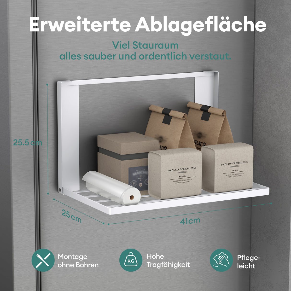 Porte-serviettes magnétique Glasvolla pour salle de bain, étagère pliable et murale sans perçage, 41 x 25 cm, multifonctionnel, pour réfrigérateur, salle de bain, cuisine - Folda-01