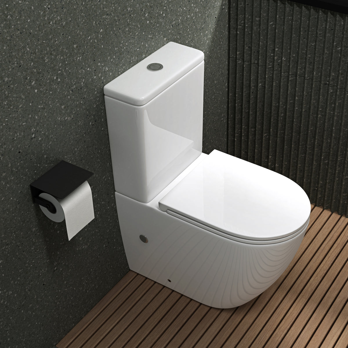 glasvilla Stand WC mit Spülkasten spülrandloses-WC bodenstehende-Toilette aus Keramik, weiß/matt schwarz 36x63x82cm, mit Absenkautomatik, inkl. Spülkasten, Stand179T