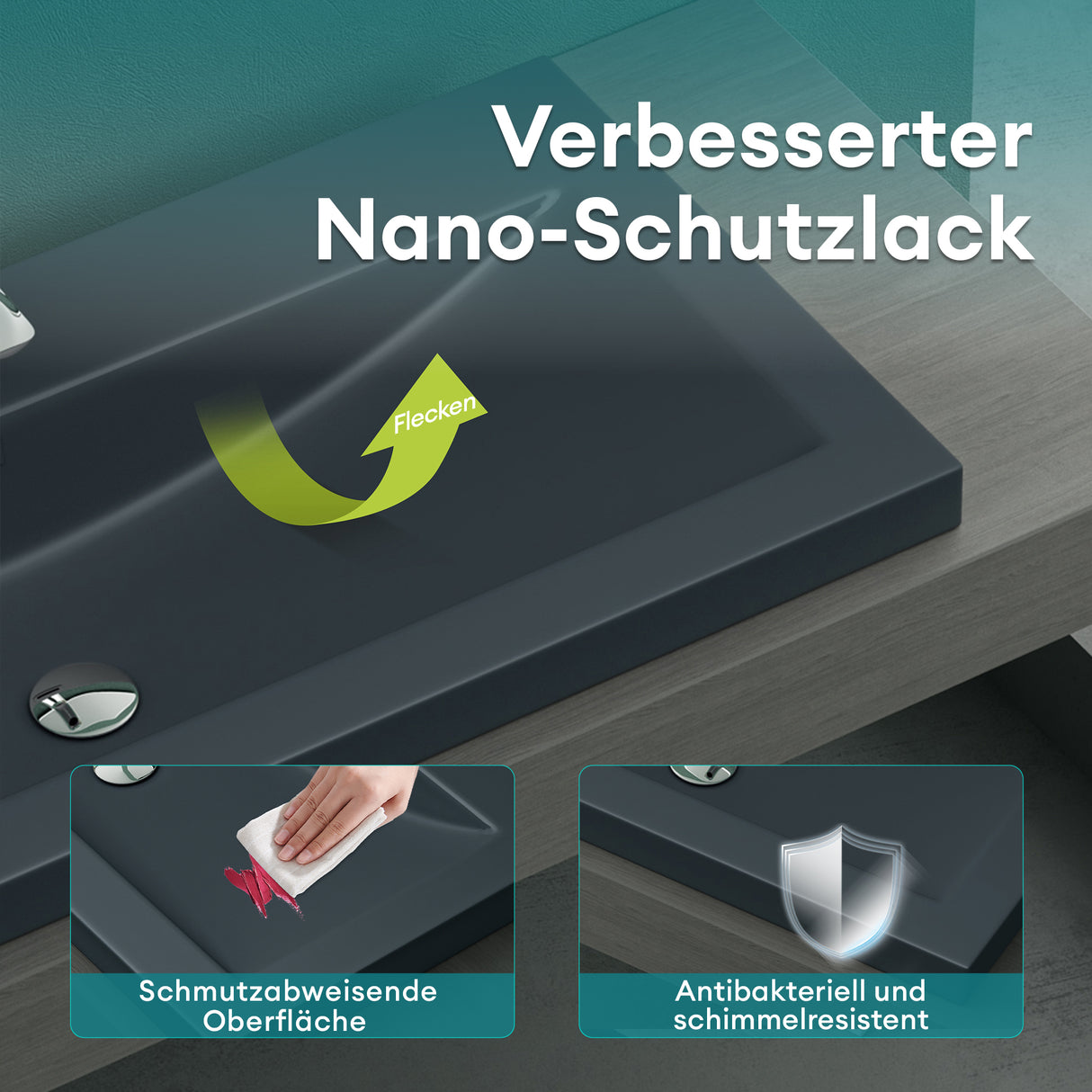 glasvilla Waschbecken Einbauwaschbecken Waschschale Waschtisch Mineralguss Rechteckig 1 Armaturenloch Überlauf-Funktion Col01