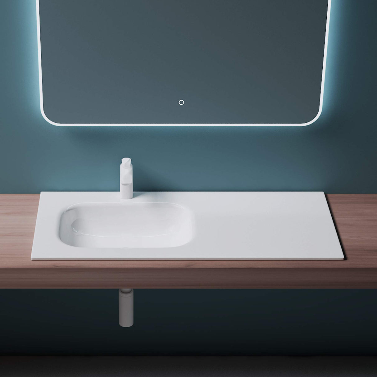 glasvilla Waschbecken Einbauwaschbecken Mineralguss Waschtisch Waschplatz große Ablagefläche rechteckig Col04