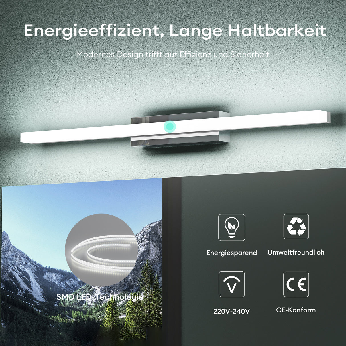 glasvilla Spiegelleuchte LED Badlampe | Spiegellampe, 6000K Badezimmer Lampe | LED Wandleuchte 9W Spiegelstrahl