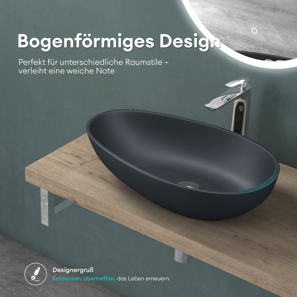 glasvilla Waschbecken oval Aufsatzwaschbecken ohne Hahnloch und Überlauf Col809