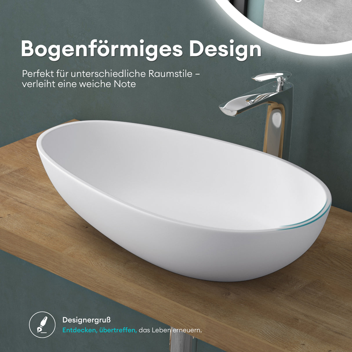 glasvilla Waschbecken oval Aufsatzwaschbecken ohne Hahnloch und Überlauf Col809