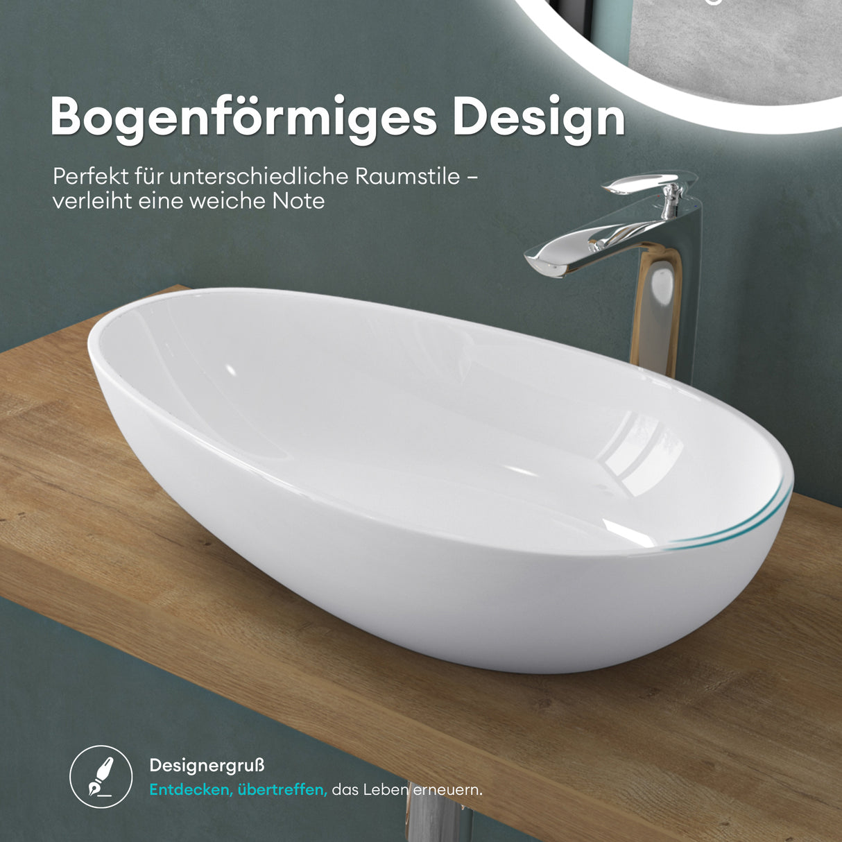 glasvilla Waschbecken oval Aufsatzwaschbecken ohne Hahnloch und Überlauf Col809