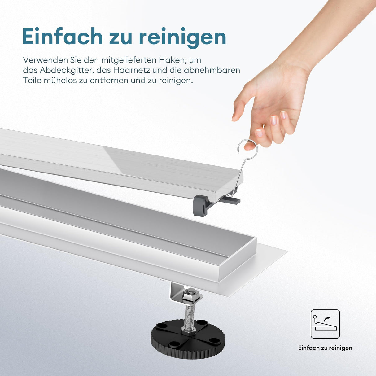 glasvilla Duschrinne Bodenablauf aus Edelstahl | Komplettset Ablaufrinne für Badezimmer | Befliesbar Wasserabfluss 35L/min | Haarsieb KE110