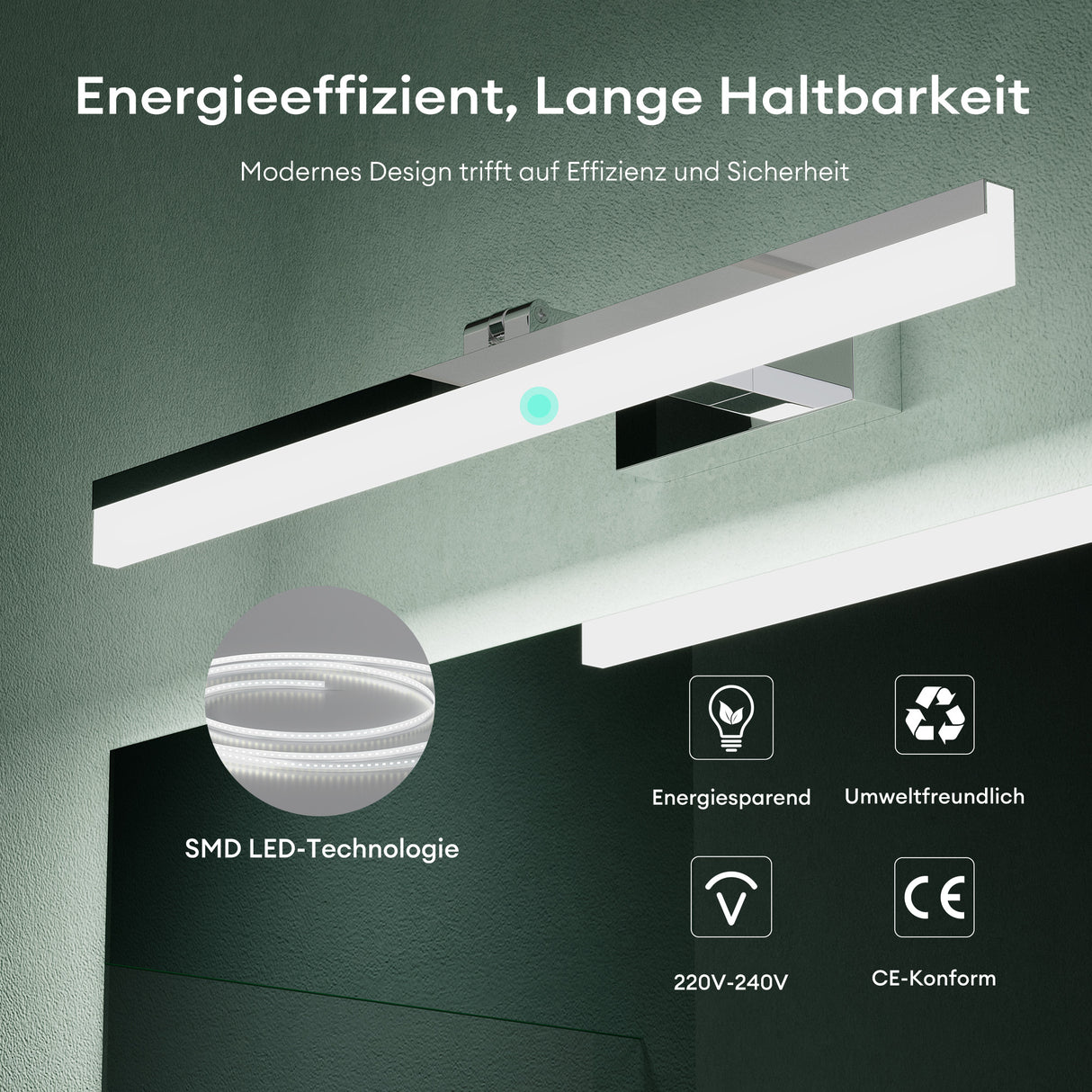 glasvilla Spiegelleuchte 40cm LED Badlampe | Spiegellampe, 6000K Badezimmer Lampe | 180° Drehbar 9W Luxaris