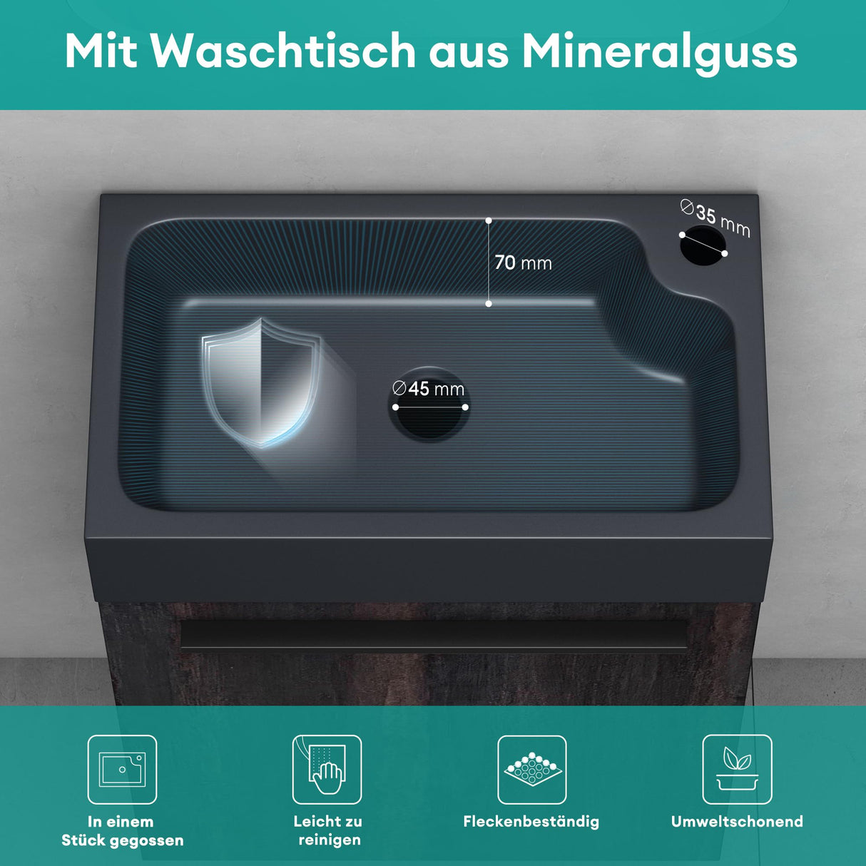 glasvilla Badmöbelset Badezimmermöbel Waschbeckenunterschrank inkl. Waschbecken Anthrazit matt und LED-Badspiegel BxTxH 46x26x63 cm Pisa