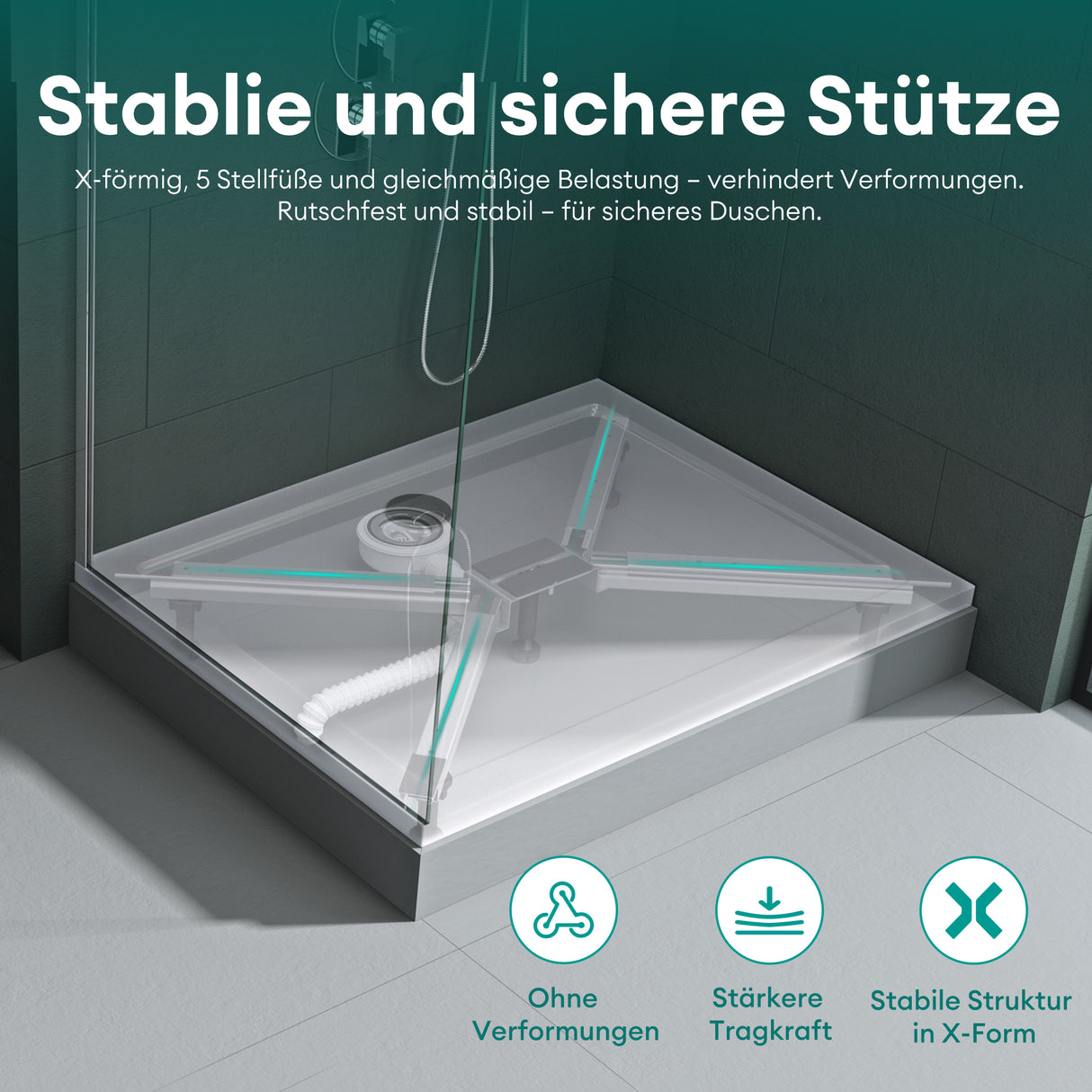 glasvilla Duschwannenfüße Duschwannenfuß Brausewannenfuß Montagefuß für Duschwannen in X-Form Duschwannengestell mit 5 Stellfüßen