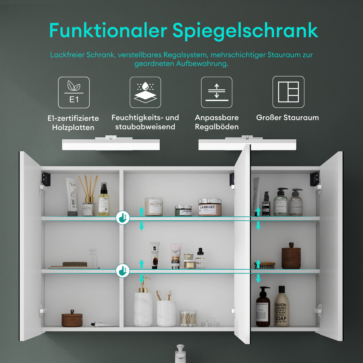 glasvilla Spiegelschrank Bad mit Beleuchtung Badschrank mit SpiegellampeSpiegelleuchte 180° Drehbar LED Badlampe Luxaris
