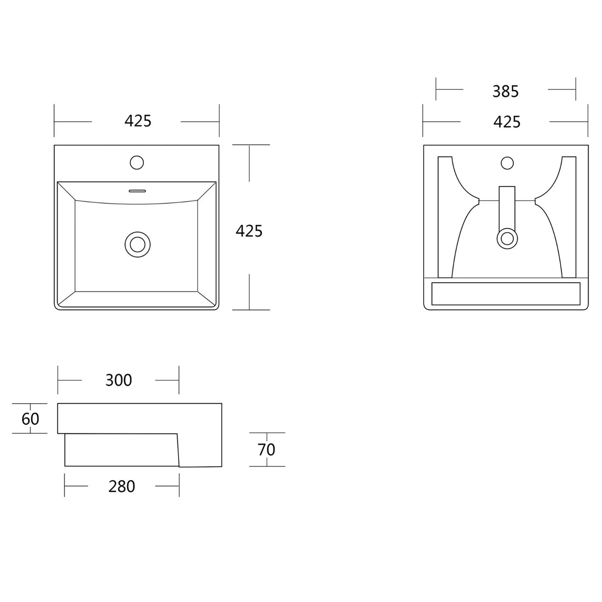 glasvilla Waschbecken Aufsatzwaschbecken Keramik Rechteckig Waschplatz 1 Armaturenloch Weiß Brüssel702