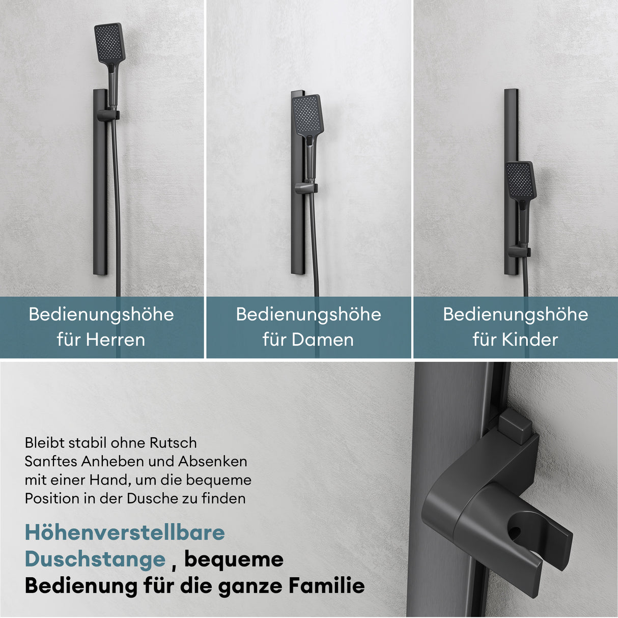 glasvilla Duschsystem mit Regendusche Duschkopf 3 Strahlarten höhenverstellbar Duschbrause mit Unterauslauf aus Aluminium Duschsystem10