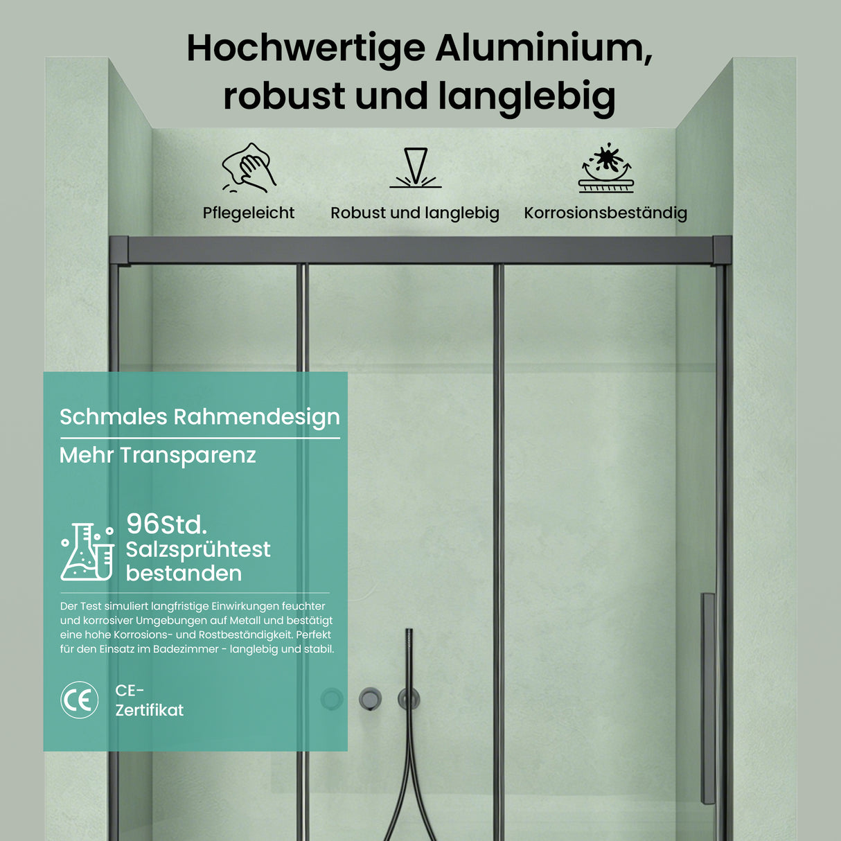 glasvilla Schiebetür für dusche, Nischentür 3-teilig Duschtür Duschakbine Duschabtrennung, 8mm Sicherheitsglas mit Nanobeschichtung, Soft-Close-System Teramo70K