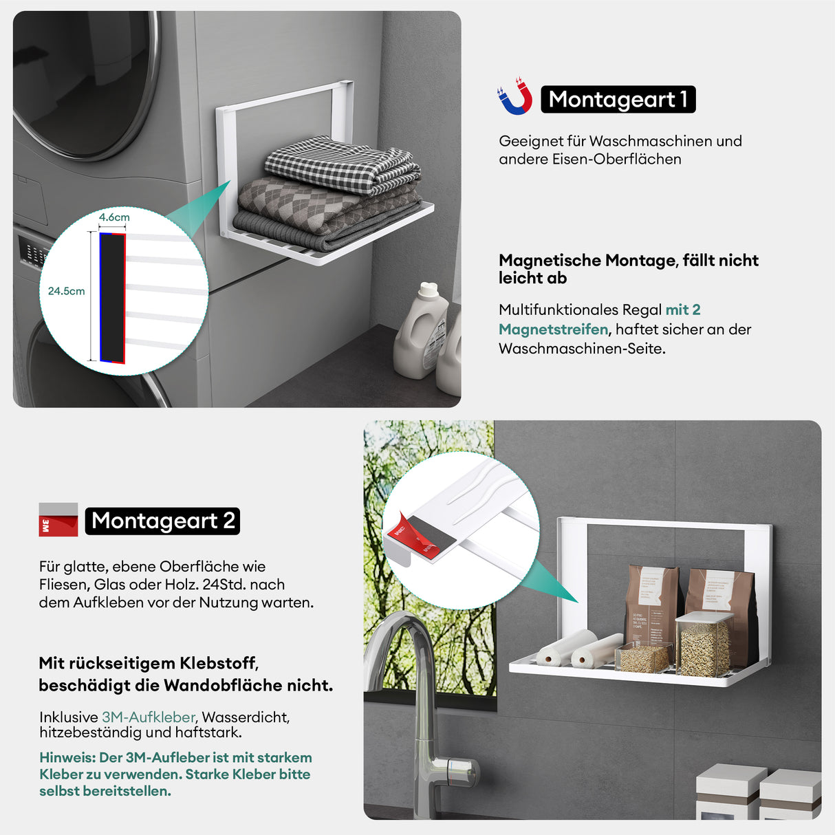 Porte-serviettes magnétique Glasvolla pour salle de bain, étagère pliable et murale sans perçage, 41 x 25 cm, multifonctionnel, pour réfrigérateur, salle de bain, cuisine - Folda-01