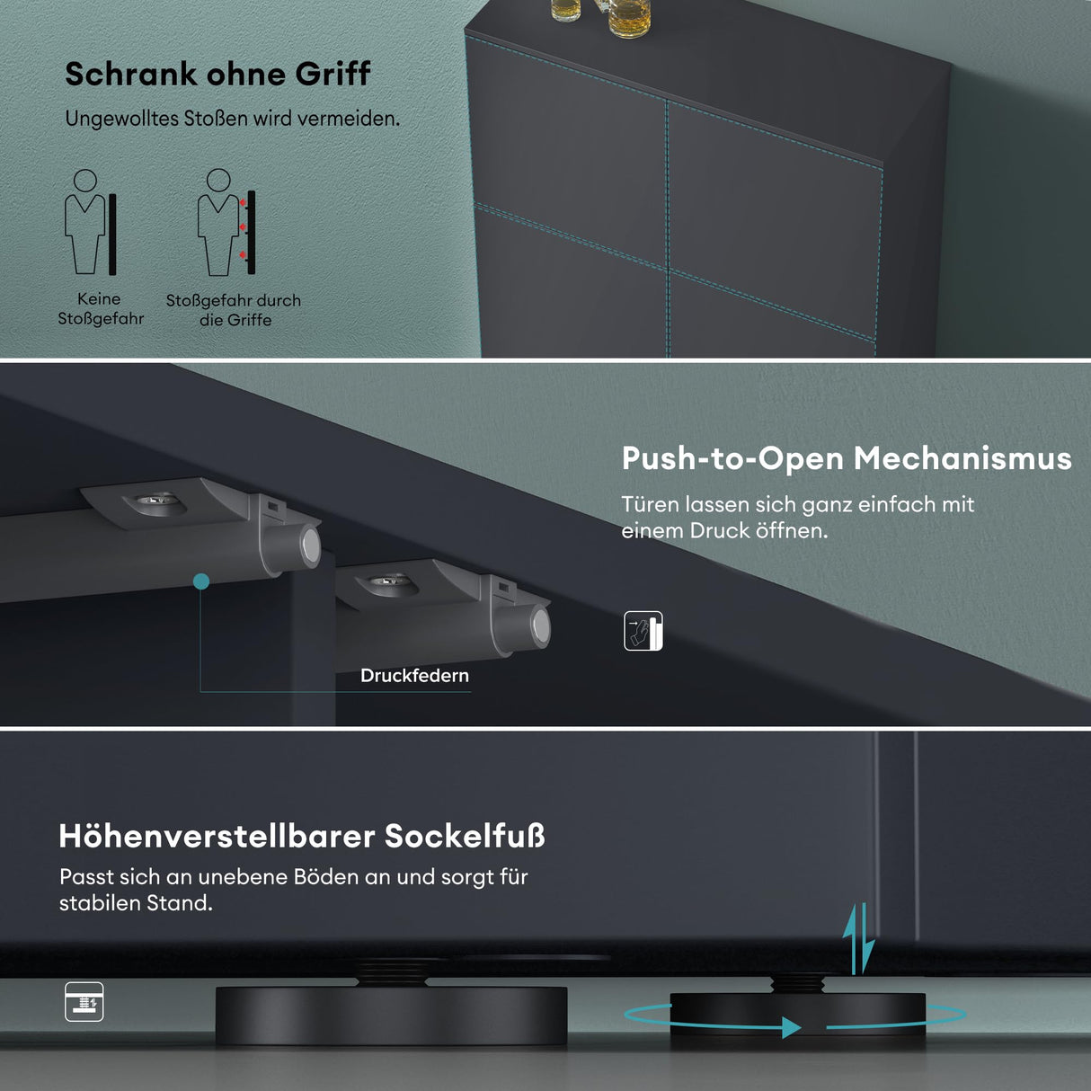glasvilla Möbel Kommode Aufbewahrungsschrank mit 4 Türen Sideboard Schrank Mehrzweckschrank Schrank04