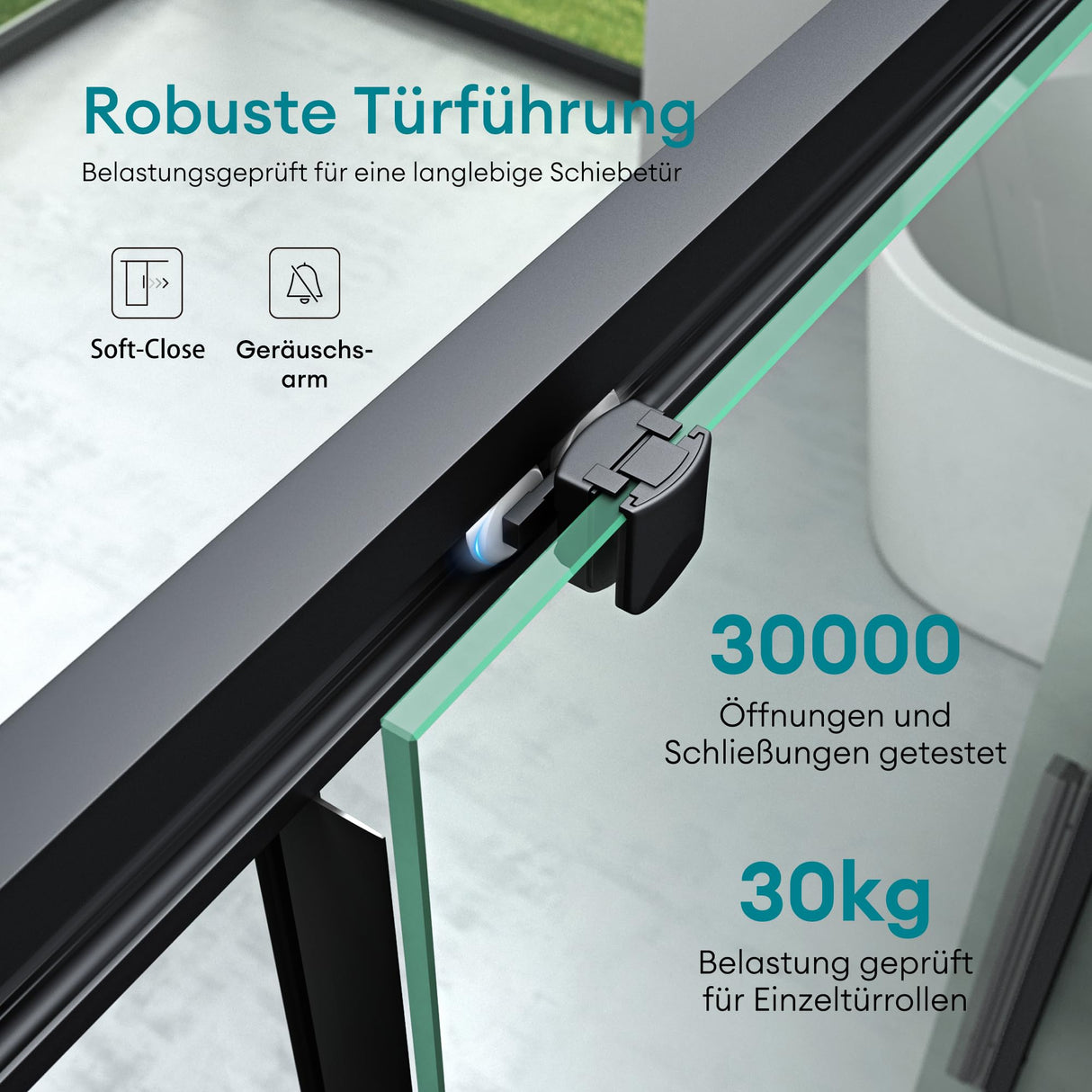 glasvilla Duschtür Nischentür dusche Duschabtrennung Chrom und Schwarz Duschkabine Nischenschiebetür 6mm ESG-Sicherheitsglas inkl. Soft-Close Teramo12K