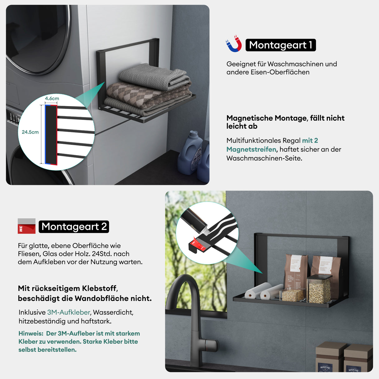 Porte-serviettes magnétique Glasvolla pour salle de bain, étagère pliable et murale sans perçage, 41 x 25 cm, multifonctionnel, pour réfrigérateur, salle de bain, cuisine - Folda-01