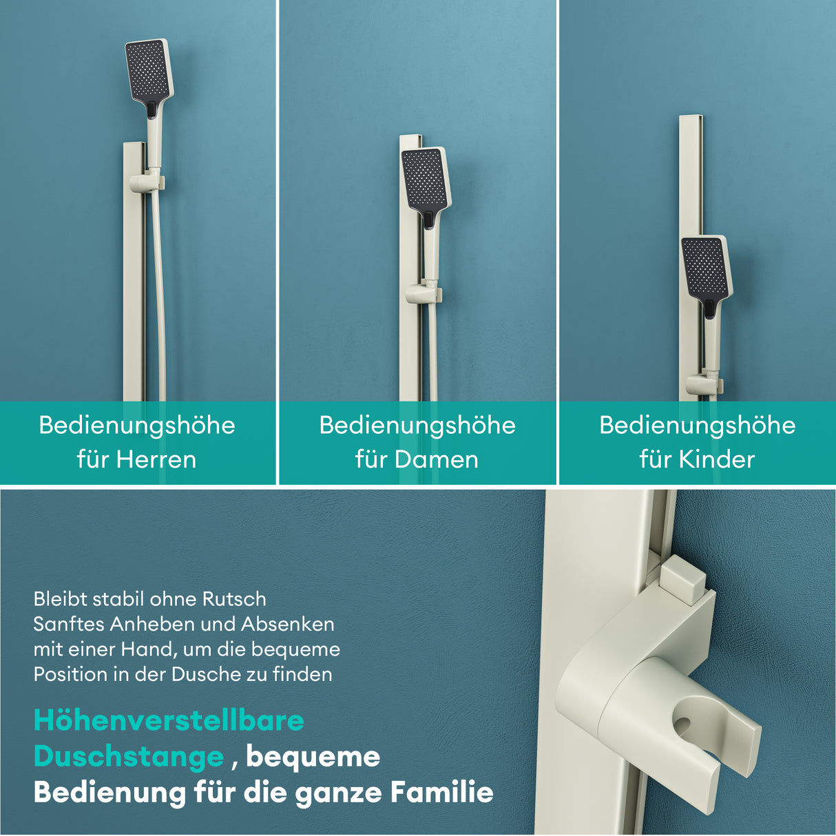 glasvilla Duschsystem mit Regendusche Duschkopf 3 Strahlarten höhenverstellbar Duschbrause mit Unterauslauf aus Aluminium Duschsystem10