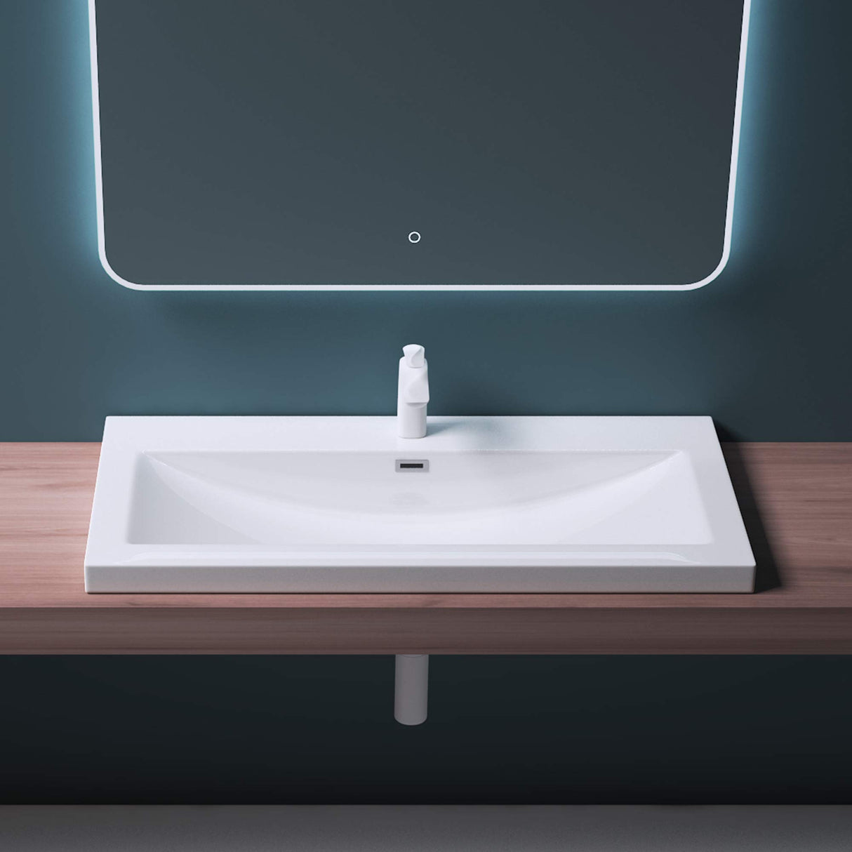 glasvilla Waschbecken Einbauwaschbecken Waschschale Waschtisch Mineralguss Rechteckig 1 Armaturenloch Überlauf-Funktion Col01