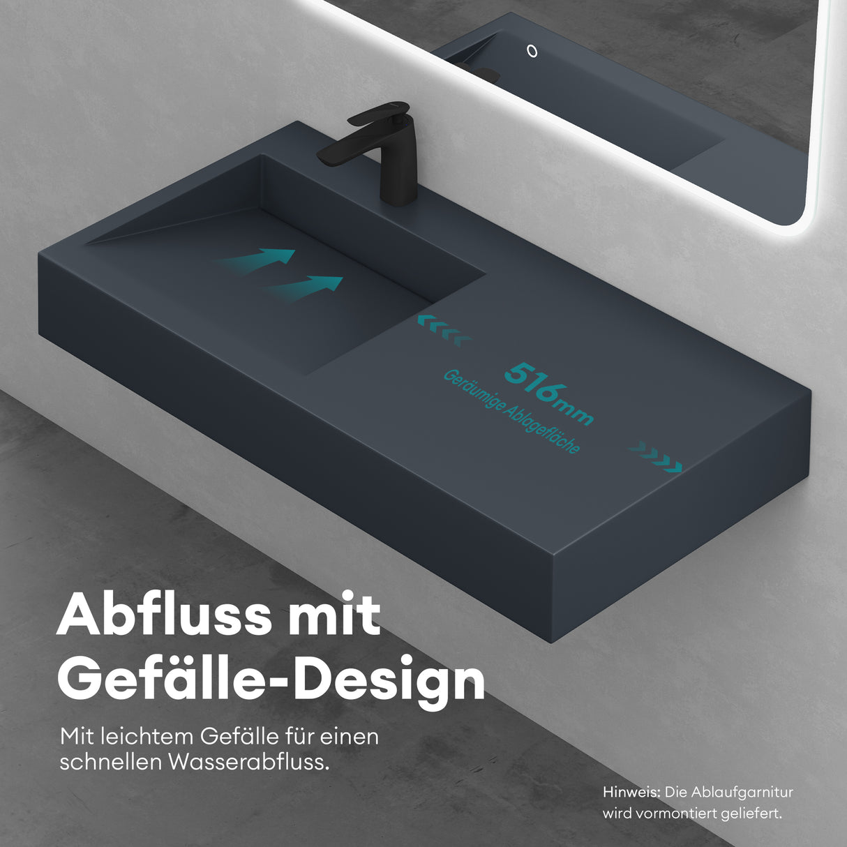 glasvilla Waschbecken Hängewaschbecken Aufsatzwaschbecken Mineralguss rechteckige Form Colossum11