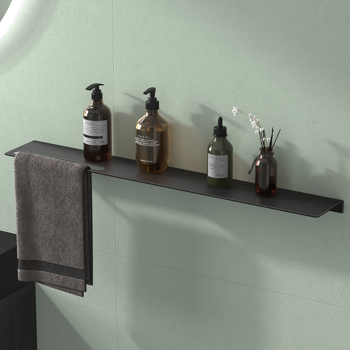 Estante de Ducha Glasvilla Reglo-06 Aluminio Premium 2-en-1 con Toallero (Atornillable o Adhesivo)