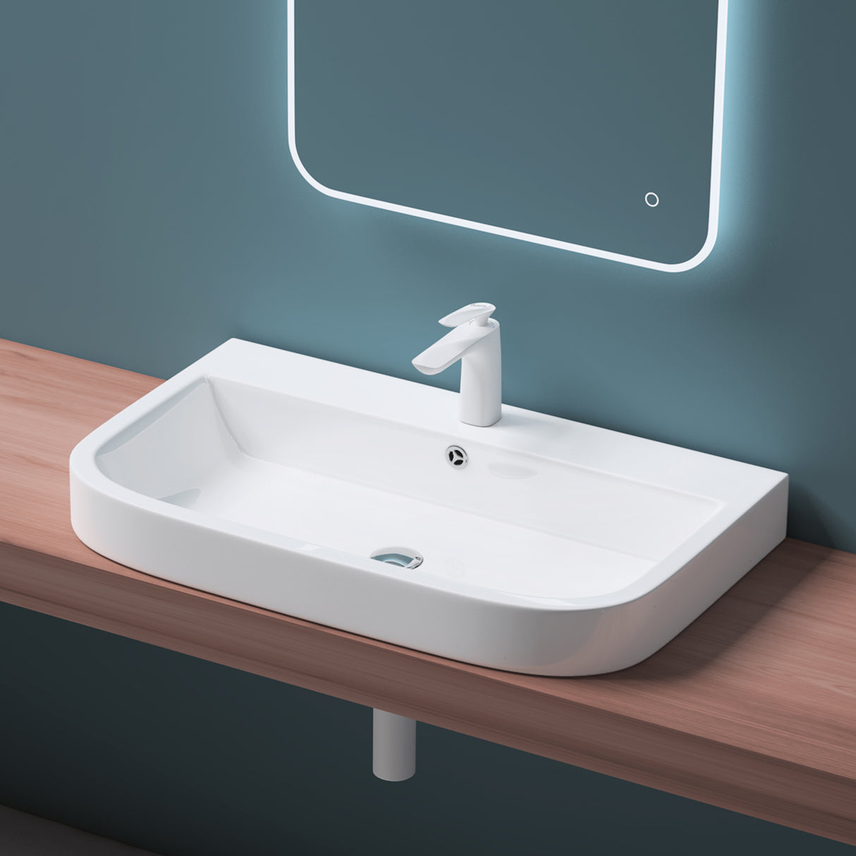 glasvilla Waschbecken Aufsatzwaschbecken Hängewaschbecken Brüssel5021 BTH: 81x49x18cm Weiß aus Keramik inkl. Nano-Beschichtung