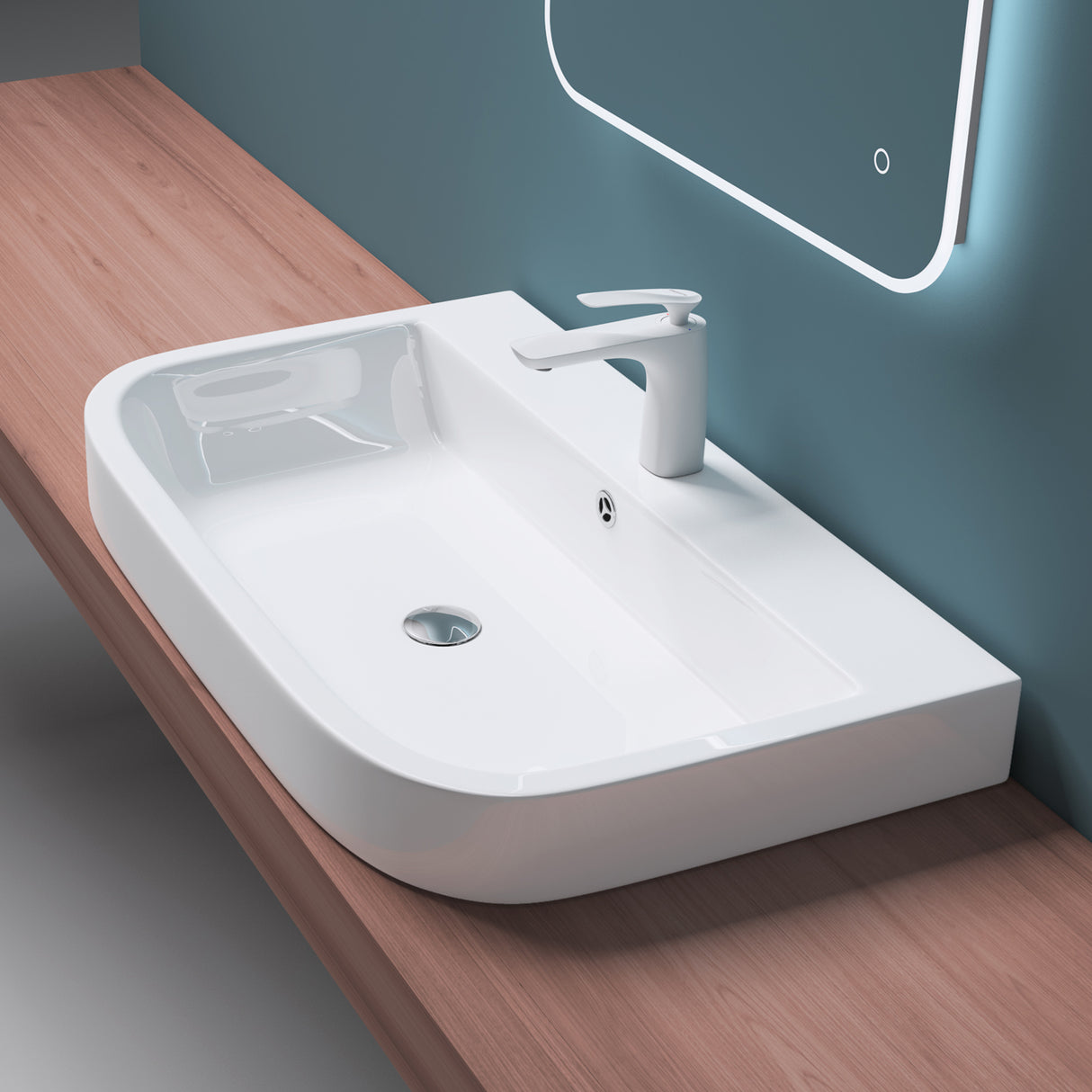 glasvilla Waschbecken Aufsatzwaschbecken Hängewaschbecken Brüssel5021 BTH: 81x49x18cm Weiß aus Keramik inkl. Nano-Beschichtung