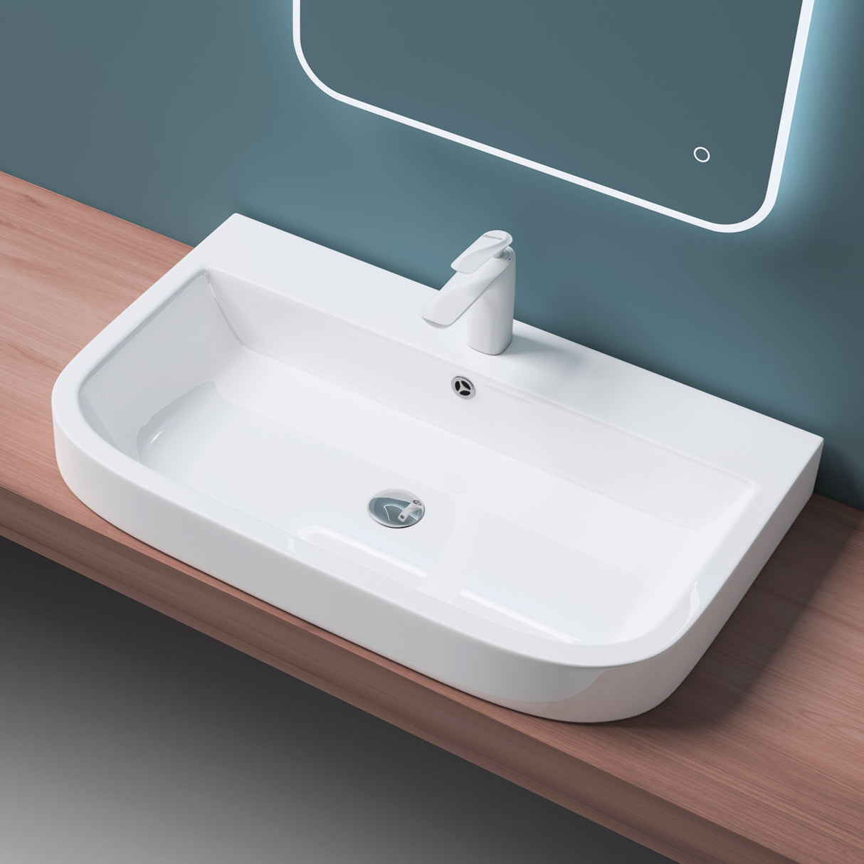 glasvilla Waschbecken Aufsatzwaschbecken Hängewaschbecken Brüssel5021 BTH: 81x49x18cm Weiß aus Keramik inkl. Nano-Beschichtung