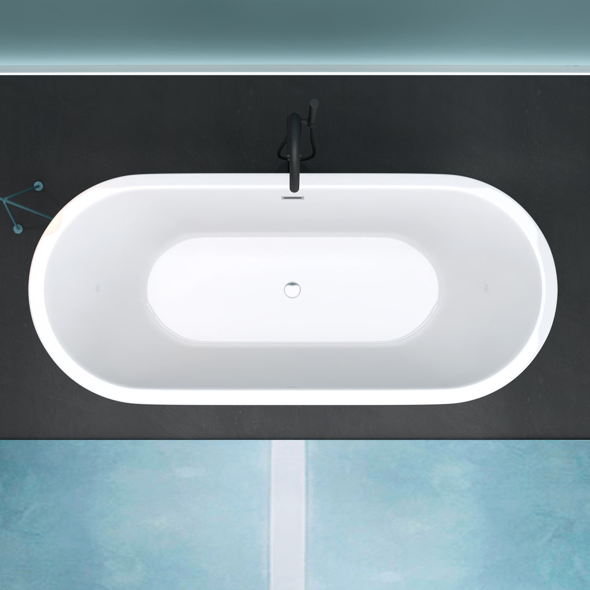 glasvilla freistehende Acryl-Badewanne Oval Standbadewanne Weiß inkl. Push-Open Ablaufgarnitur