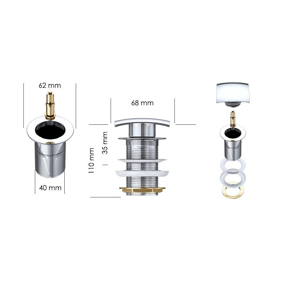 glasvilla Ablaufgarnitur Waschbeckenstöpsel | Waschtisch Stöpsel für alle DIN-Waschbecken