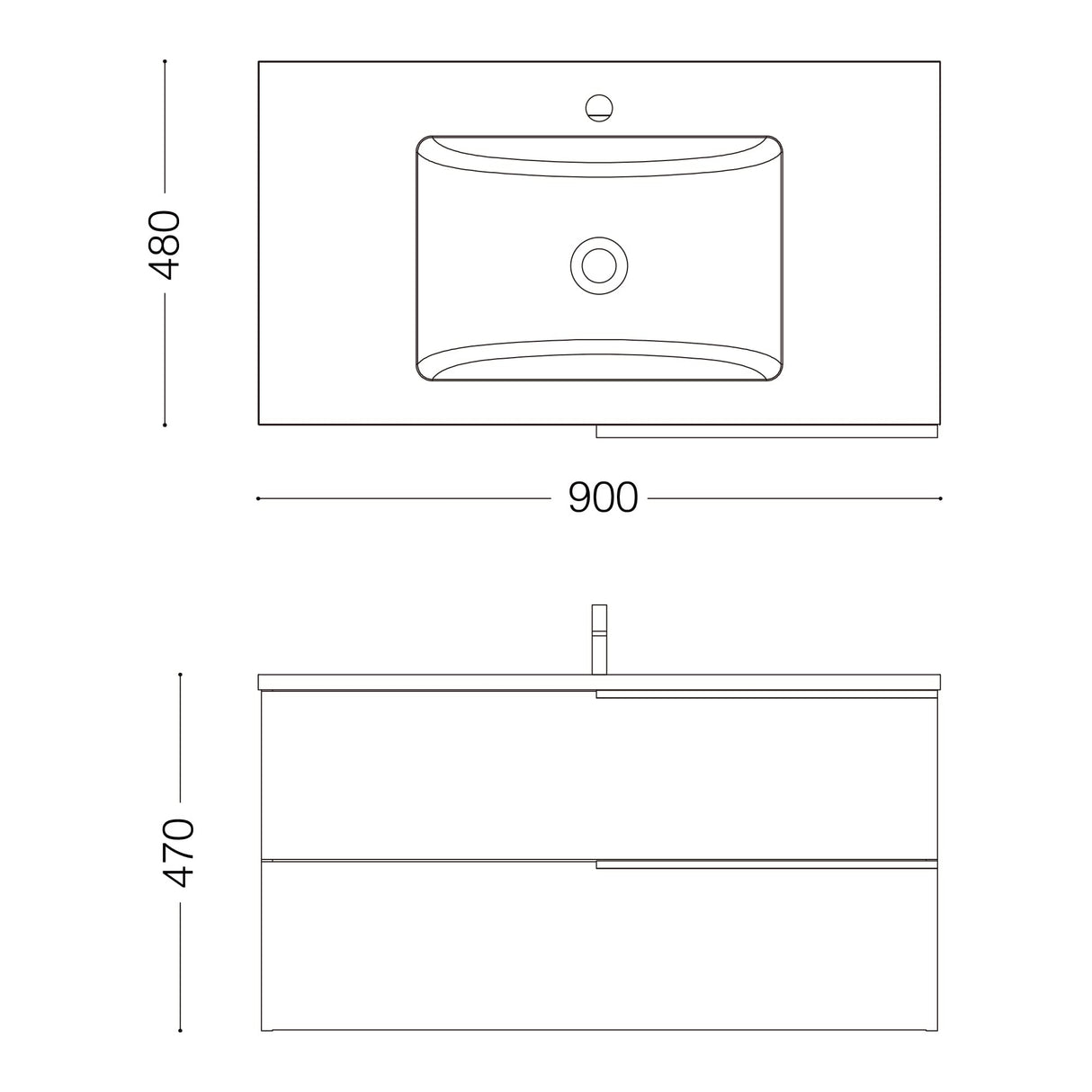 glasvilla Badmöbelset Unterschrank mit Waschbecken Waschtisch 2 Schubladen Badezimmer Waschbeckenunterschrank Badezimmermöbel Paestum