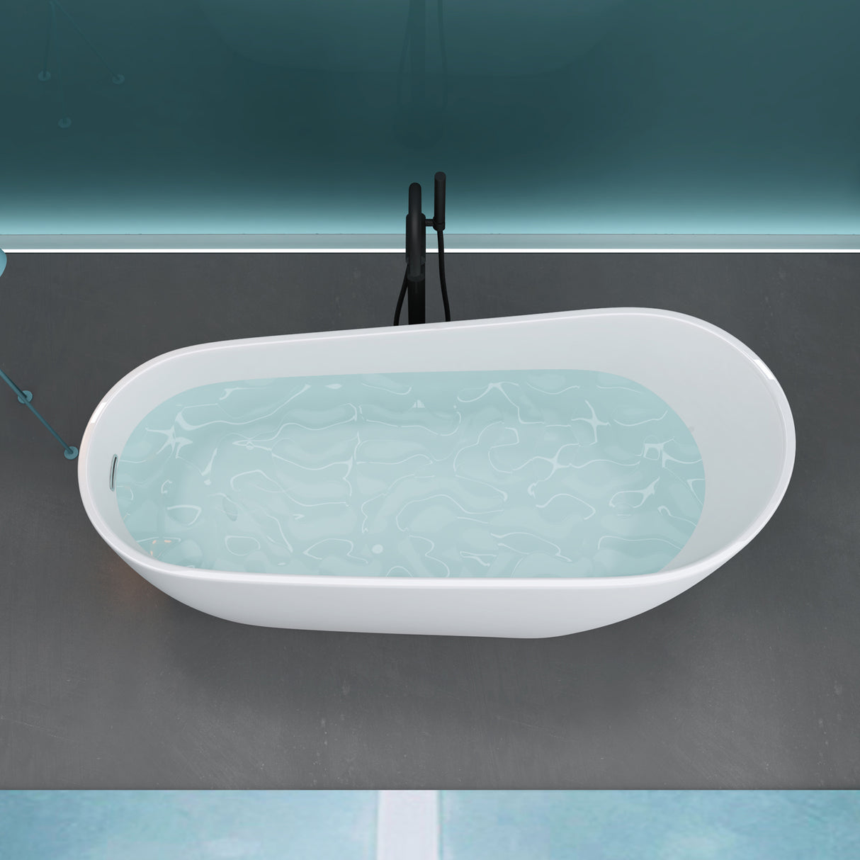 glasvilla freistehende Acryl-Badewanne Oval Standbadewanne Weiß inkl. Push-Open Ablaufgarnitur