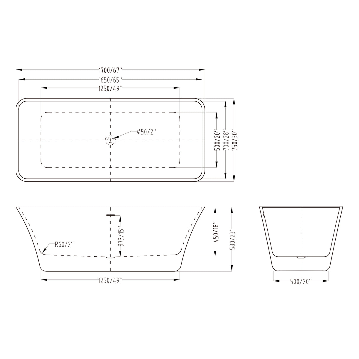 glasvilla Freistehende Badewanne Acryl Oval Acryl-Standbadewanne inkl. Pop Up Ablaufgarnitur Weiß