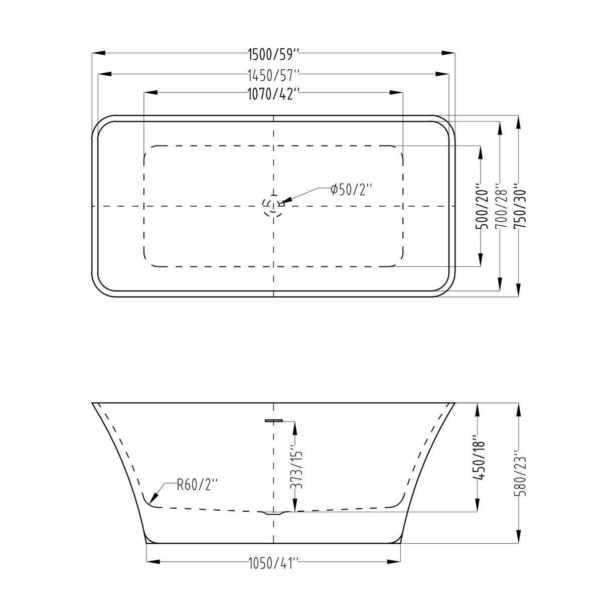 glasvilla Freistehende Badewanne Acryl Oval Acryl-Standbadewanne inkl. Pop Up Ablaufgarnitur Weiß