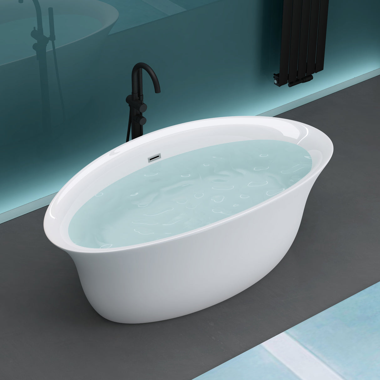 glasvilla Freistehende Badewanne Acryl Oval Acryl-Standbadewanne inkl. Pop Up Ablaufgarnitur Weiß