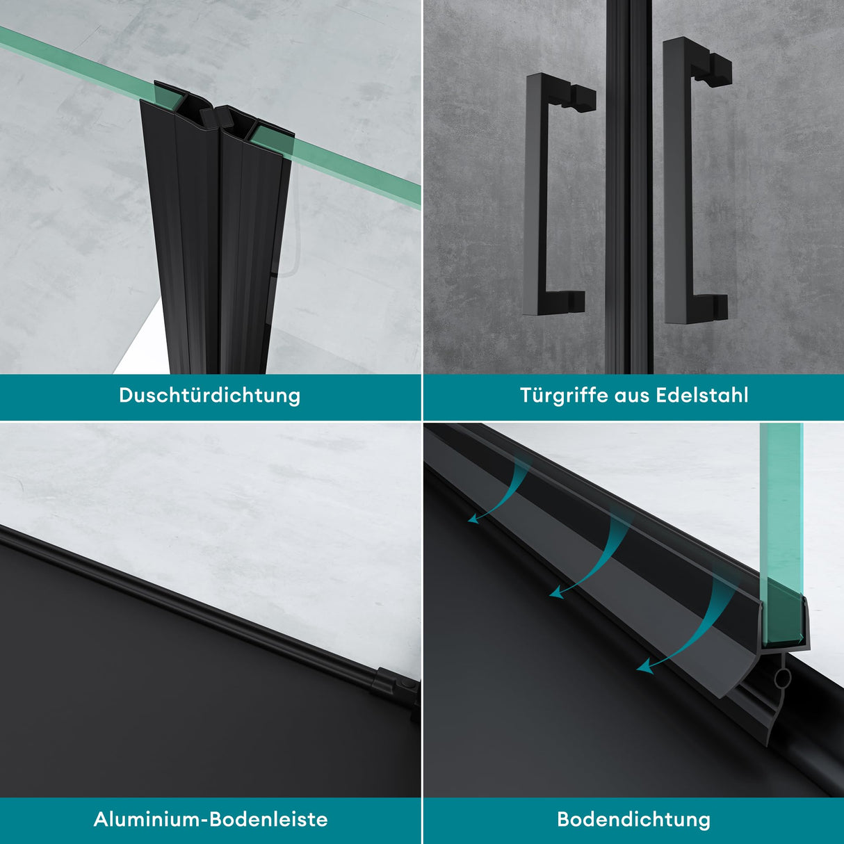 glasvilla Duschtür Nischentür dusche Duschabtrennung Chrom und Schwarz Duschkabine Schwingtür 180° Doppeltür 8mm ESG Nano-Beschichtung Klarglas mit Hebe- und Senkmechanismus Teramo66