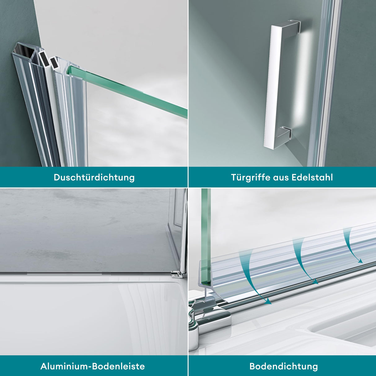 glasvilla Duschtür Nischentür Dusche Duschabtrennung Duschkabine Schwingtür 180° ESG-Sicherheitsglas mit Hebe- und Senkmechanismus Klarglas und Satiniert Streifen Teramo24K+MS D Neu