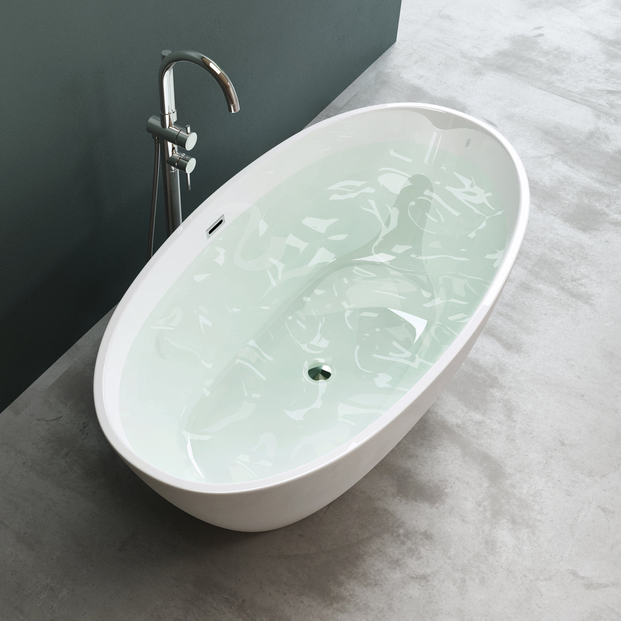 glasvilla Freistehende Badewanne Acryl Oval Acryl-Standbadewanne inkl. Pop Up Ablaufgarnitur Weiß