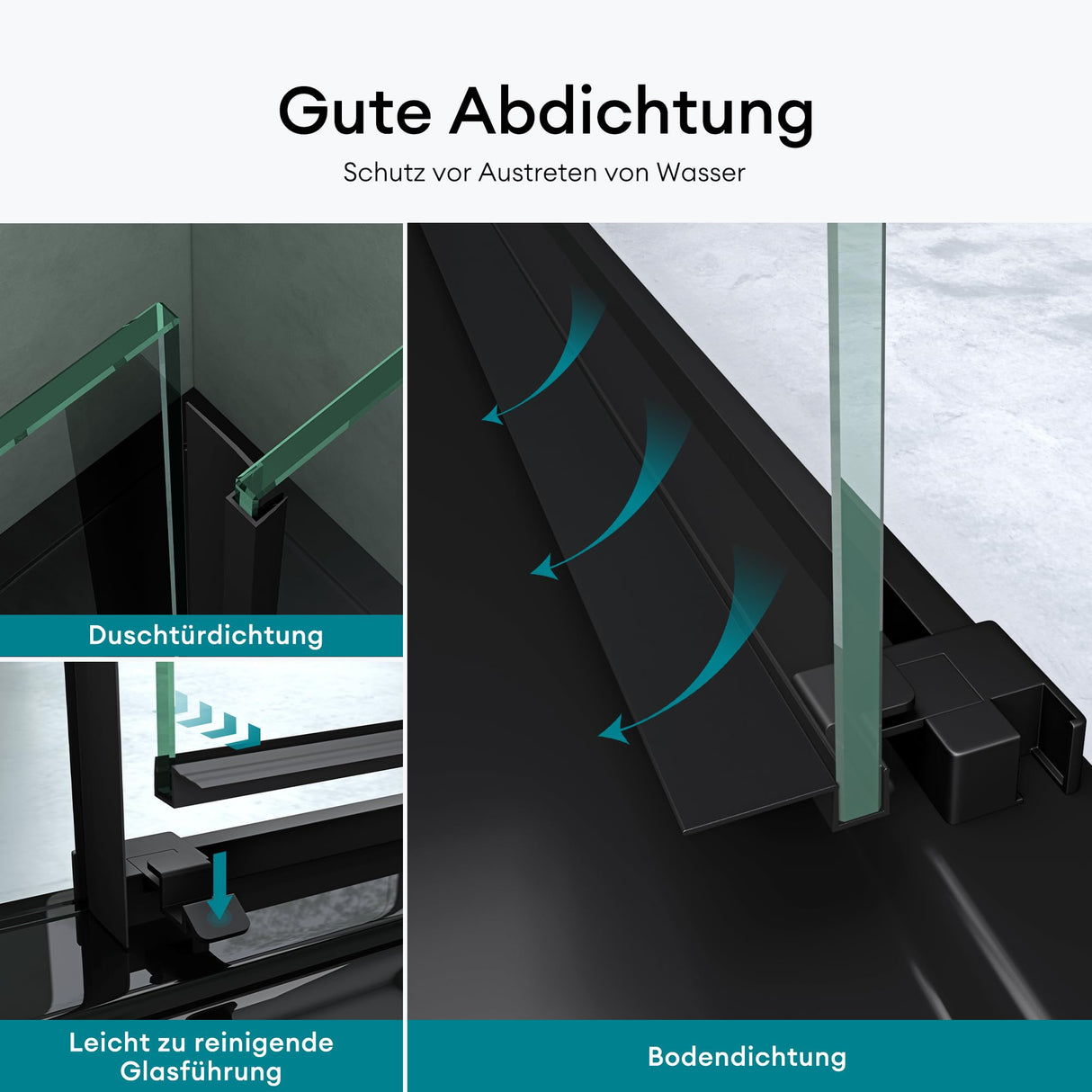 glasvilla Duschtür Nischentür dusche Duschabtrennung Chrom und Schwarz Duschkabine Nischenschiebetür 6mm ESG-Sicherheitsglas inkl. Soft-Close Teramo12K