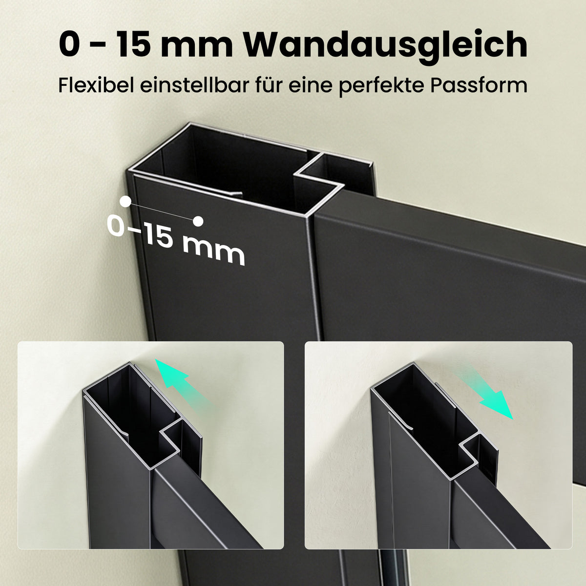 glasvilla Duschkabine mit Doppel-Schiebetür Duschtür Eckeinstieg Echtglas Lotuseffekt 6mm ESG-Sicherheitsglas Ravenna16K Schwarz