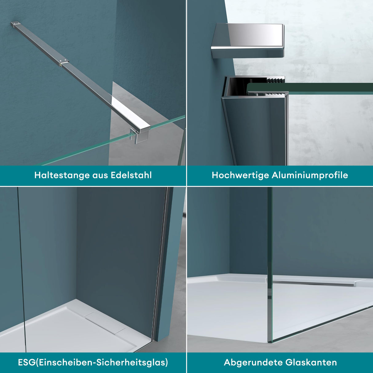 glasvilla Duschwand für Dusche Duschabtrennung Walk-In ESG-Sicherheitsglas 8mm NANO Glas BRAM1 & BRAM3 Bremen1K