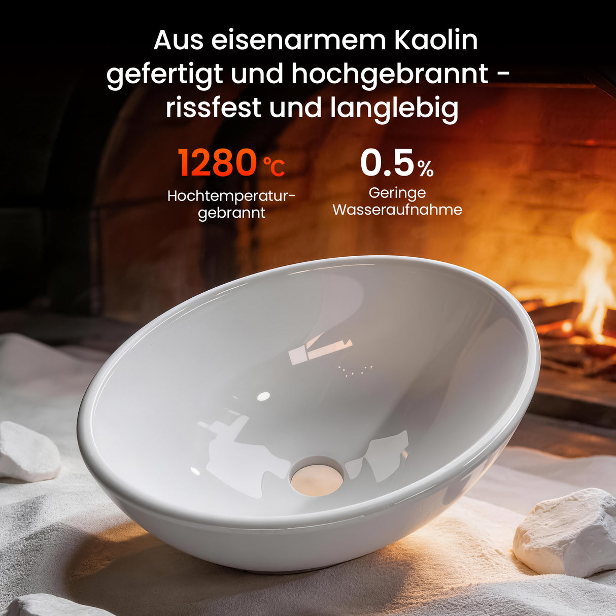 Lavabo de Encimera Glasvilla Brüssel205 Diseño Ovalado con Sellado Nano