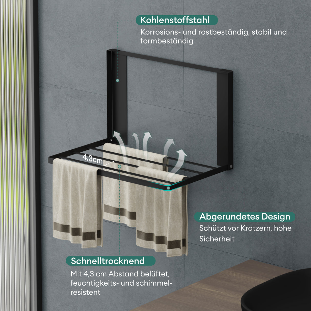 Porte-serviettes magnétique Glasvolla pour salle de bain, étagère pliable et murale sans perçage, 41 x 25 cm, multifonctionnel, pour réfrigérateur, salle de bain, cuisine - Folda-01