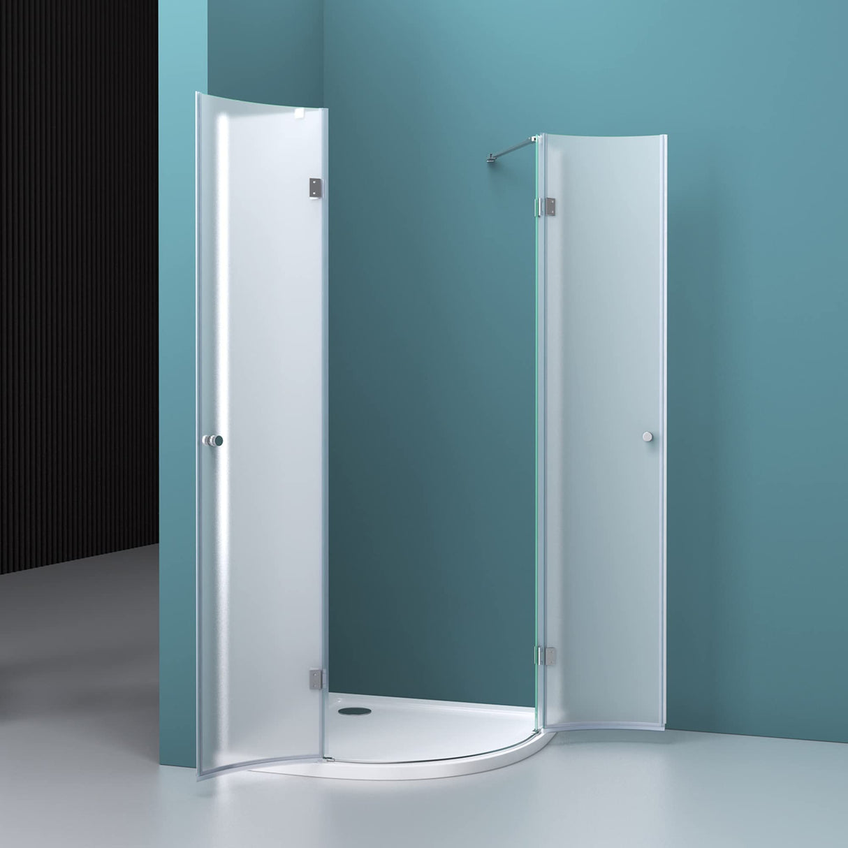 glasvilla Viertelkreis Duschkabine Milchglas Runddusche Duschabtrennung 2 Pendeltüren 6mm ESG-Sicherheitsglas Nano-Beschichtung Ravenna02K+VS