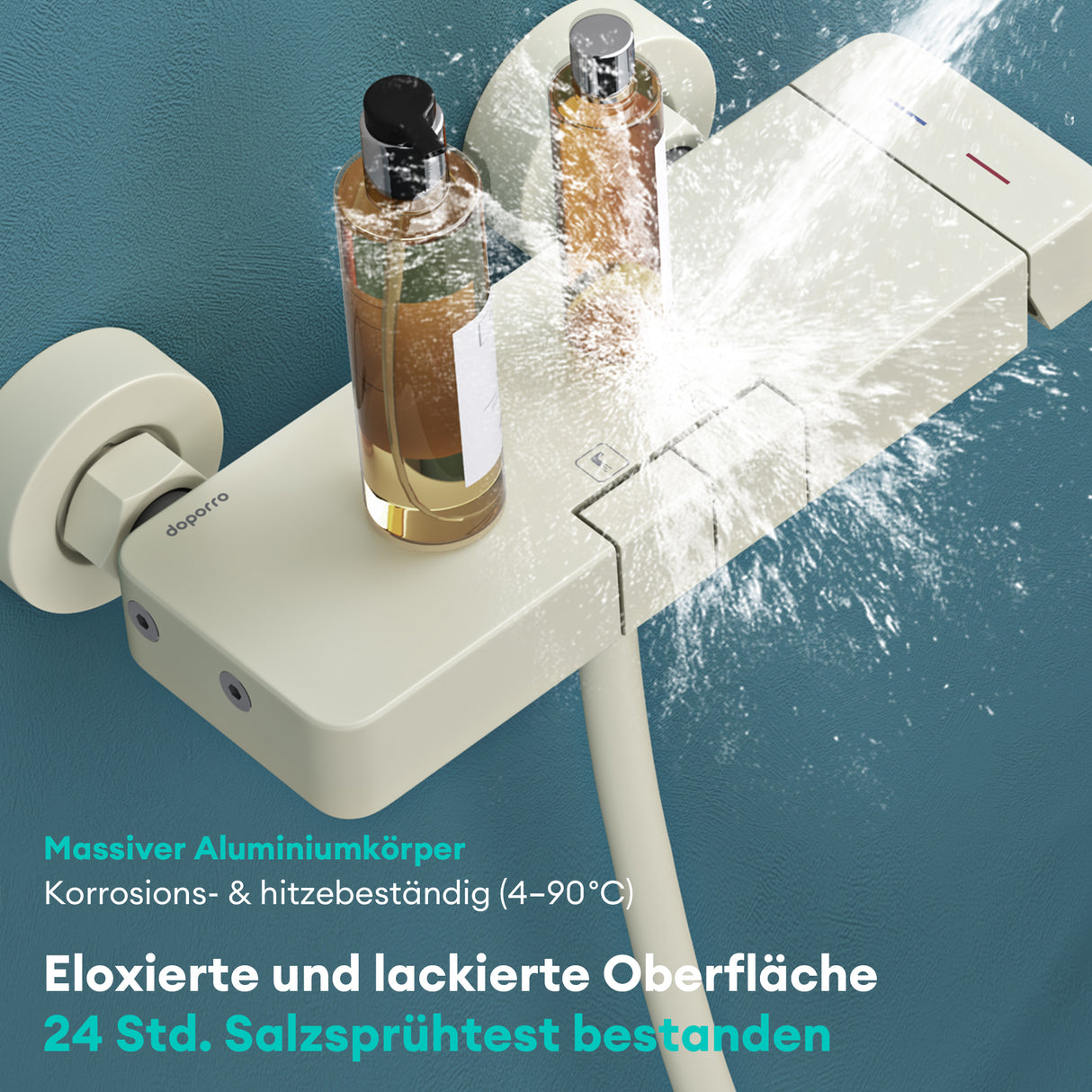 glasvilla Duschsystem mit Regendusche Duschkopf 3 Strahlarten höhenverstellbar Duschbrause mit Unterauslauf aus Aluminium Duschsystem10