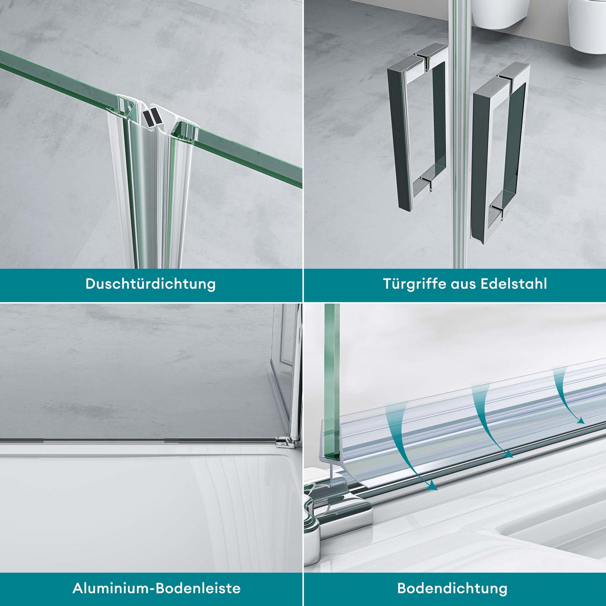glasvilla Duschtür Nischentür dusche Duschabtrennung Duschkabine Schwingtür 180° Doppeltür 6mm ESG Nano-Beschichtung Klarglas/Satiniert Streifen/Vollsatiniert mit Hebe- und Senkmechanismus Teramo24K+MS+VS