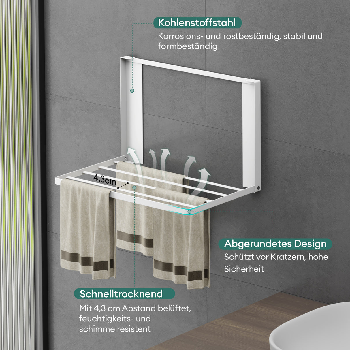 Porte-serviettes magnétique Glasvolla pour salle de bain, étagère pliable et murale sans perçage, 41 x 25 cm, multifonctionnel, pour réfrigérateur, salle de bain, cuisine - Folda-01